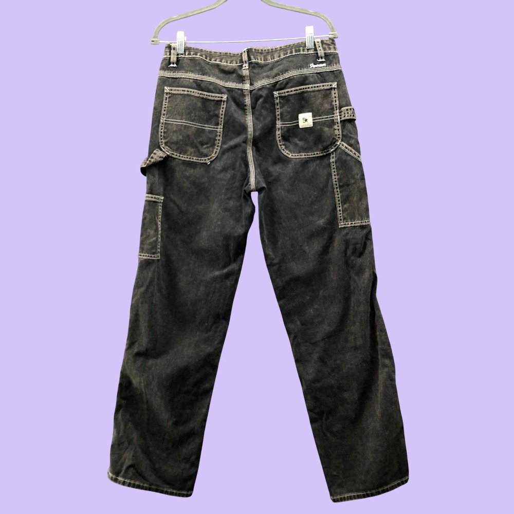 Vintage Y2K Fivestar General Black Acid Wash Carpenter Jeans Baggy Star 9 / 29